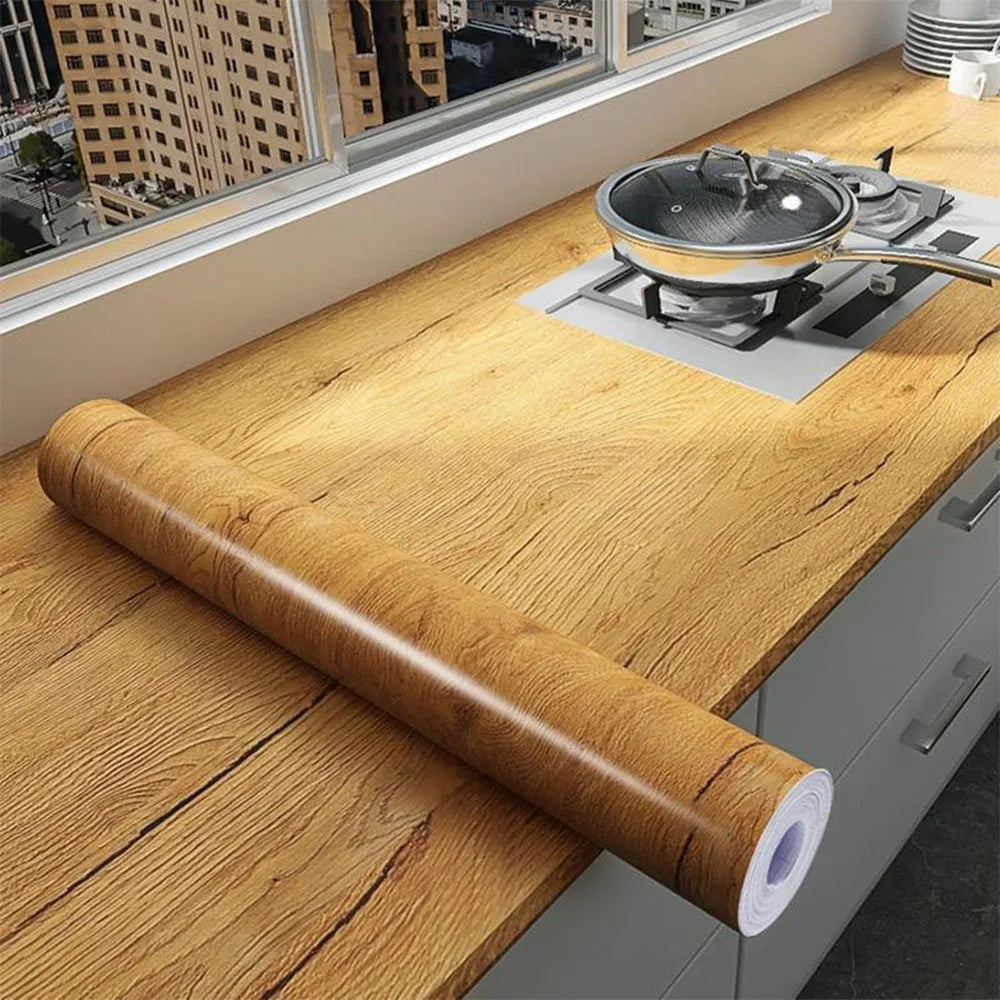 PVC Waterproof Self Adhesive Wallpaper Wall in Rolls Furniture Cabinets Vinyl Decorative Film Wood Grain Stickers For Home Decor